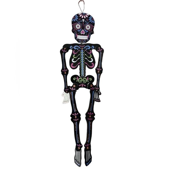 Other - Halloween Black Colorful Wooden Wall Hanging Skeleton “Day of the Dead” *NEW*